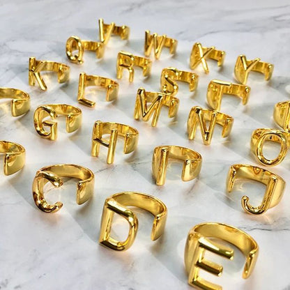 26 letter luxury niche 26 Alphabet Adjustable open gold nugget ring nugget earrings