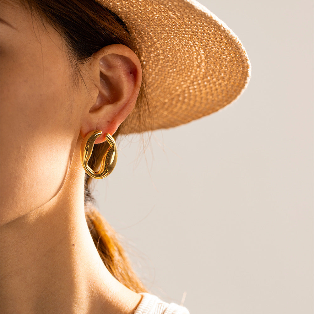 Gold Silver O-shaped Irregular Hoop Earrings 18K Gold-plated nugget earrings