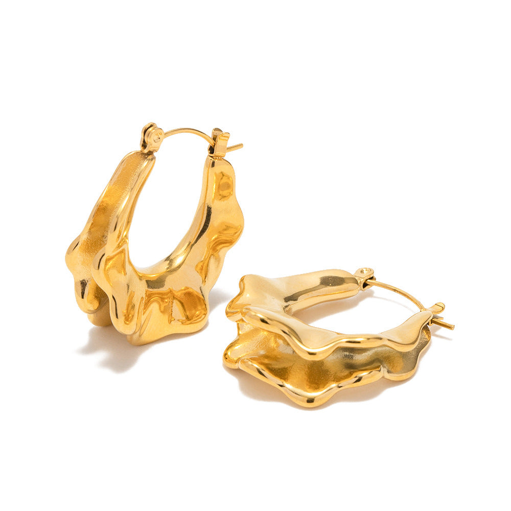 Wave Hoops Earrings, Gold Plated nugget earrings